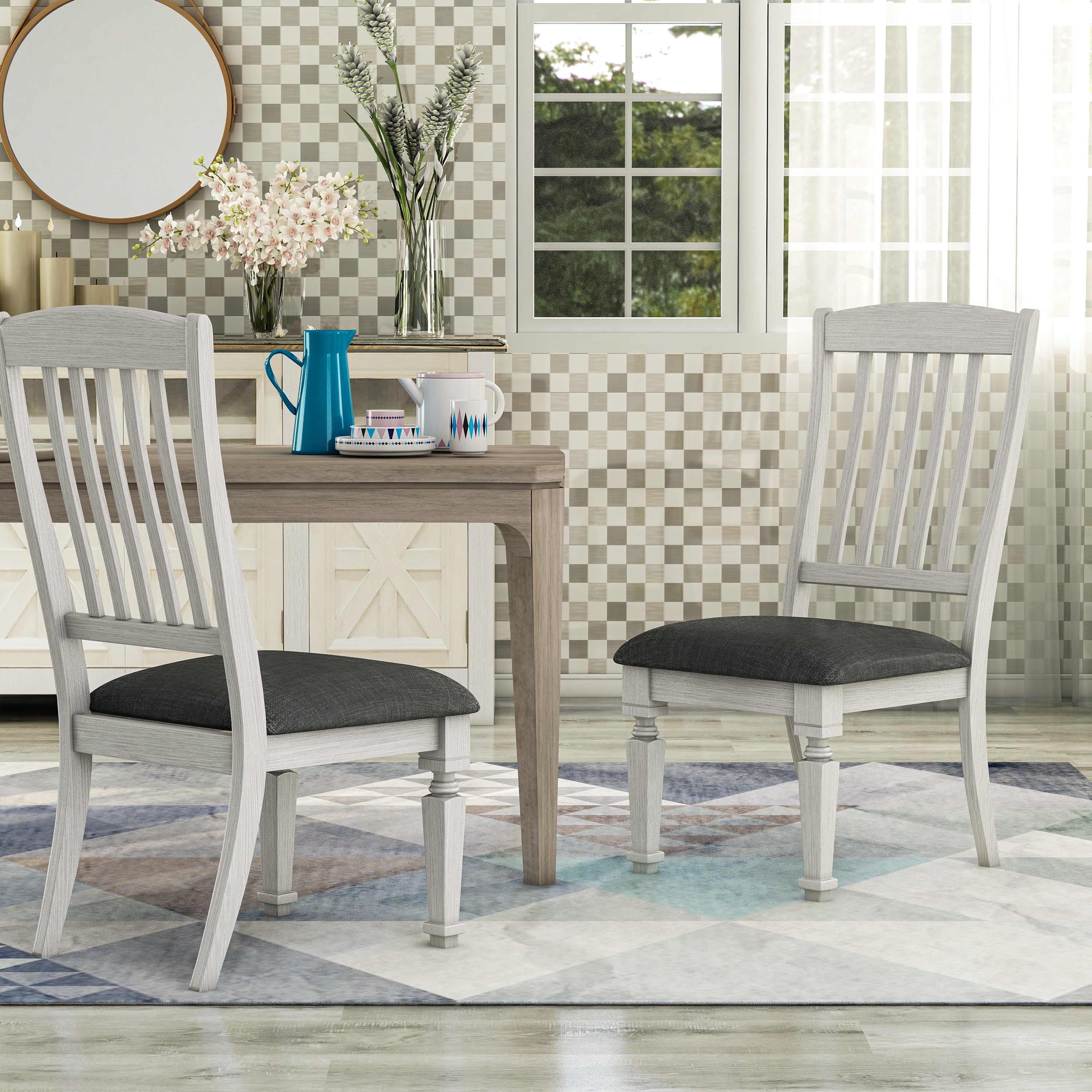 Furniture of America Hish Rustic White Fabric Dining Chairs (Set of 2)