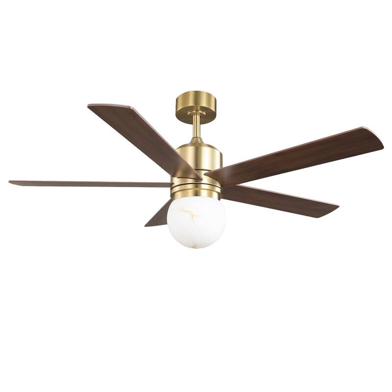 52" Modern Globe Frosted Glass Gold Dimmable Ceiling Fan with Light and Remote