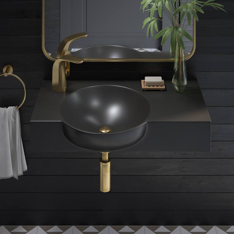 Chateau 30" Left Side Faucet Wall-Mount Bathroom Sink In Matte Black - 29.53" x 13.72" x 4.53"