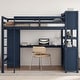 preview thumbnail 1 of 8, Full Size Wood Loft Kids Bed with Cabinet, Bookshelf, Desk, Adjustable Wardrobe & Safety Features, Space-Saving, Dark Blue