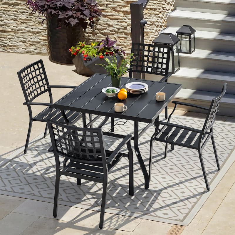 Outdoor 2-Piece Dining Chair Set, Stackable Design, Black