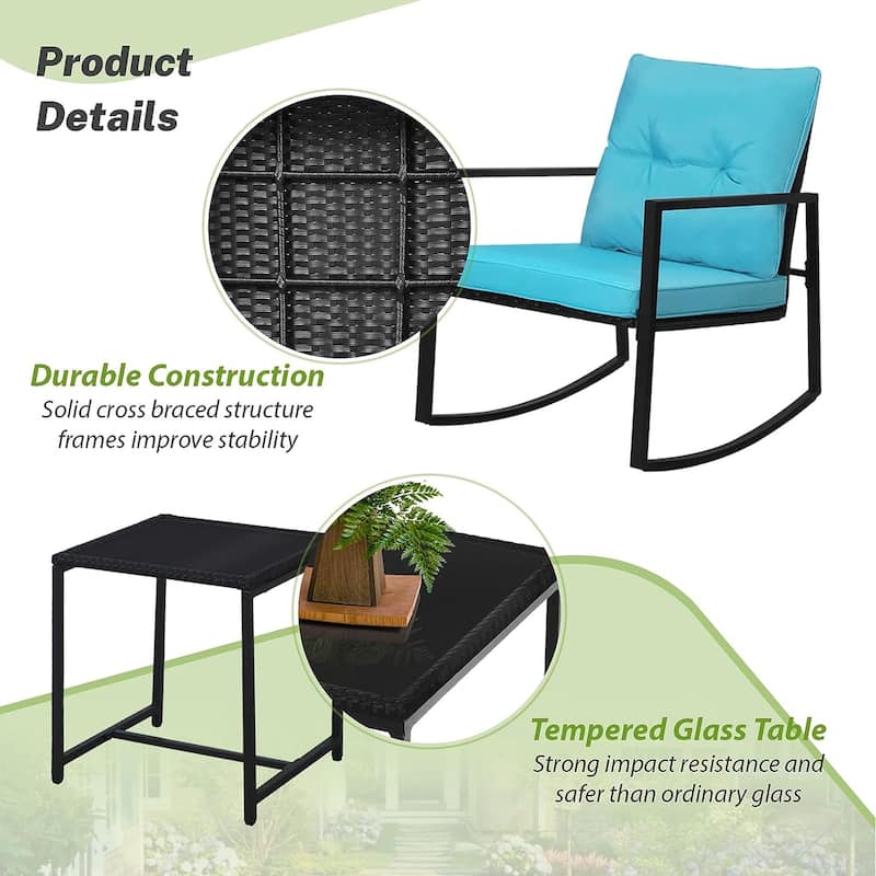 SUNCROWN Outdoor 3-piece Rocking Wicker Bistro Set