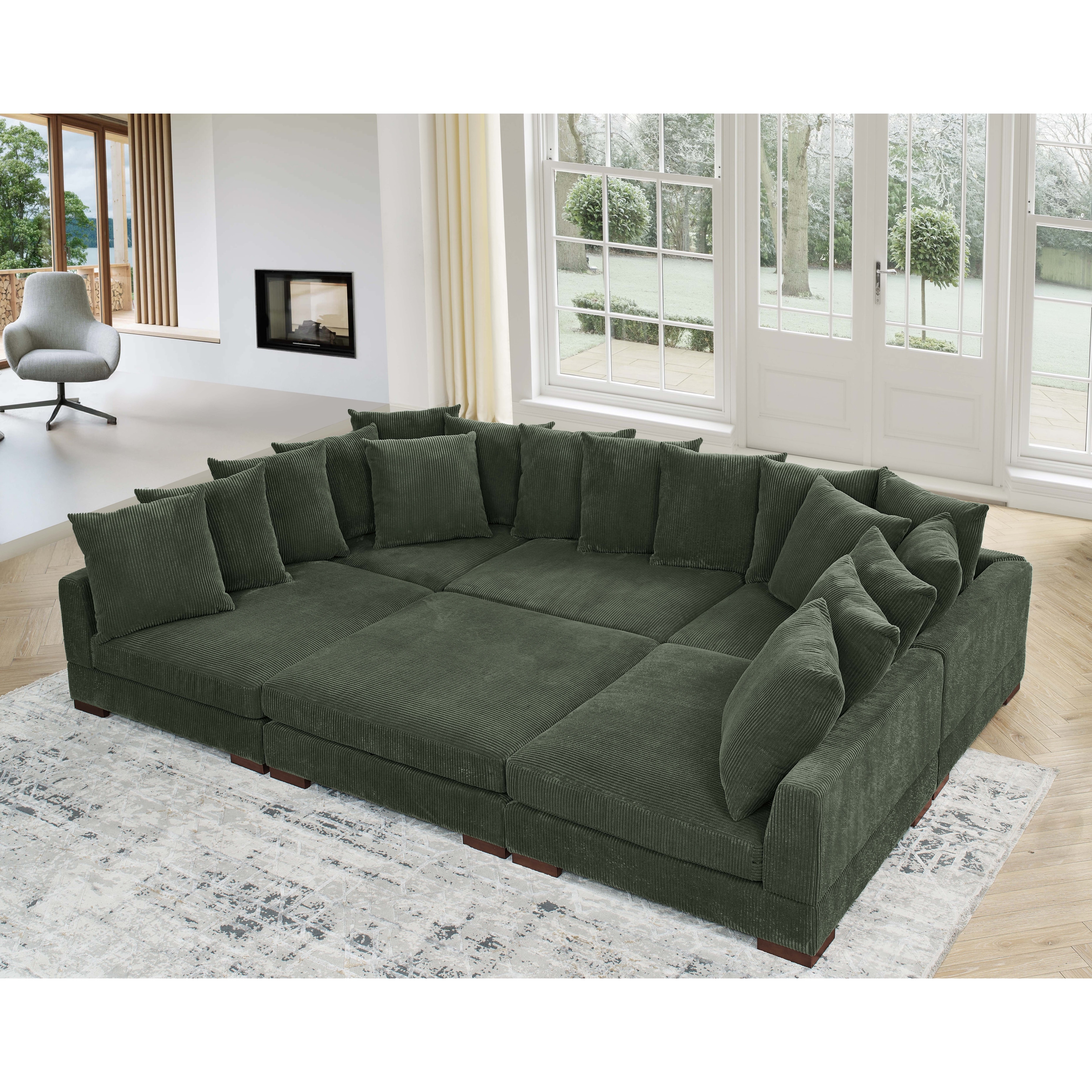Large Seating Corduroy Modular Sleeper Sectional