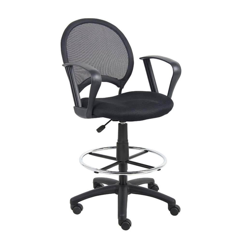 Rea Drafting Stool Chair, Loop Arms, Black Mesh, Chrome Footring