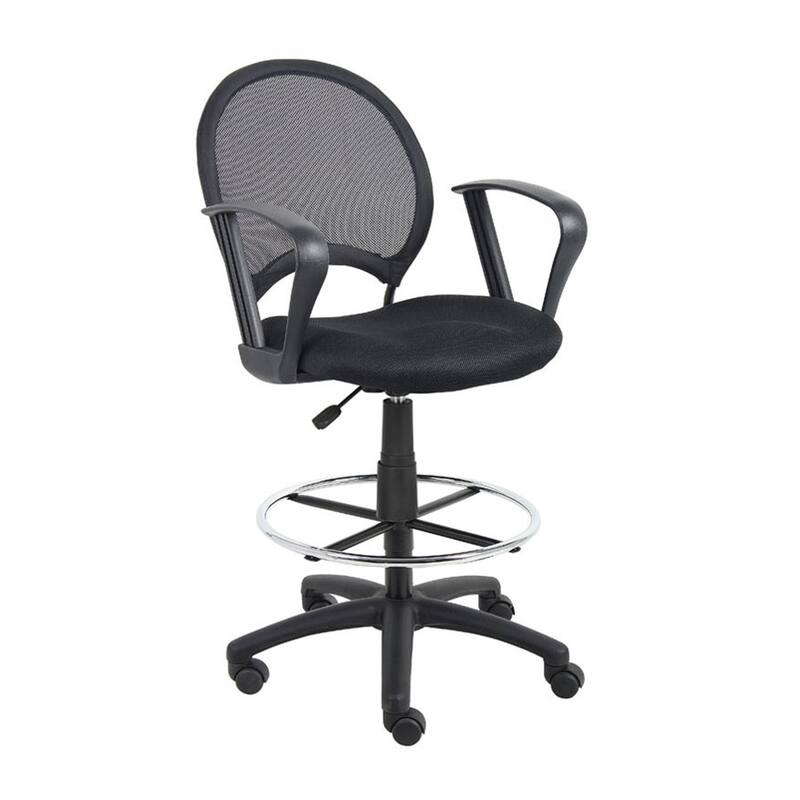 Rea Drafting Stool Chair, Loop Arms, Black Mesh, Chrome Footring