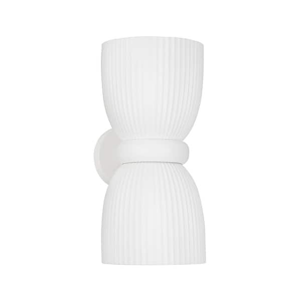 slide 2 of 5, 8" W x 16.75" H 2-Light Handcrafted Fluted Ceramic Sconce in Matte White - 8"W x 16.5"H x 9"E 8"W x 16.5"H x 9"E - Ceramic White