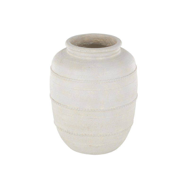 Magnesium Oxide Distressed Decorative Vase with Raised Braided Accents - Cream or Brown - Roche River Decor