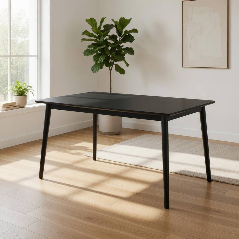 Baylee Rectangular Dining Table, Straight Legs, 60 Inch Black Wood Top