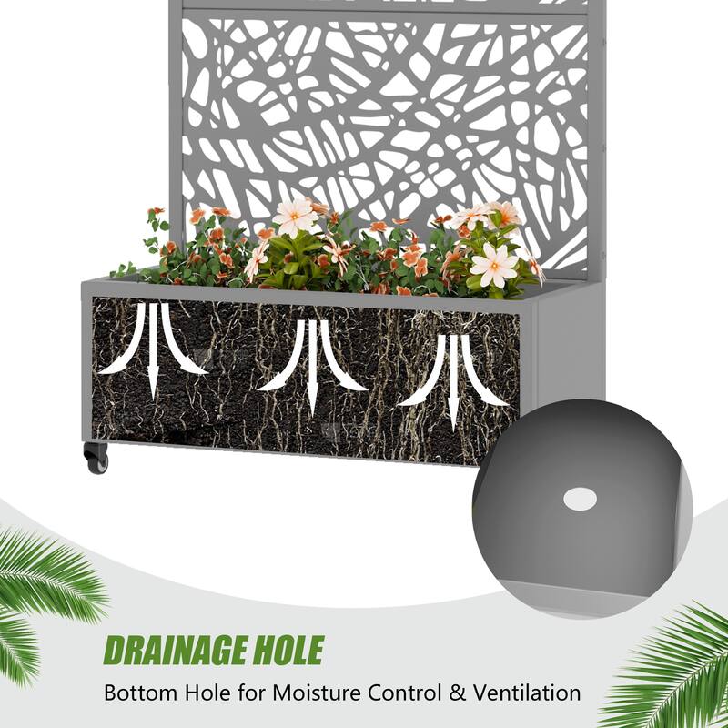 Metal Galvanized Planter Box with Trellis Privacy Screen Lockable Wheels
