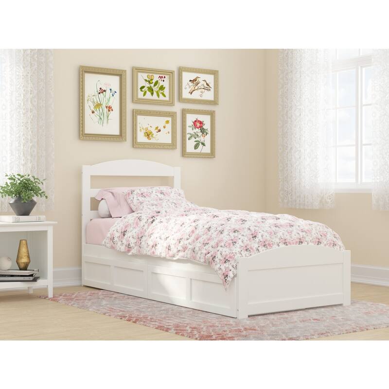 Twin XL Platform Bed with Drawers - White Storage Bed & Charging Station