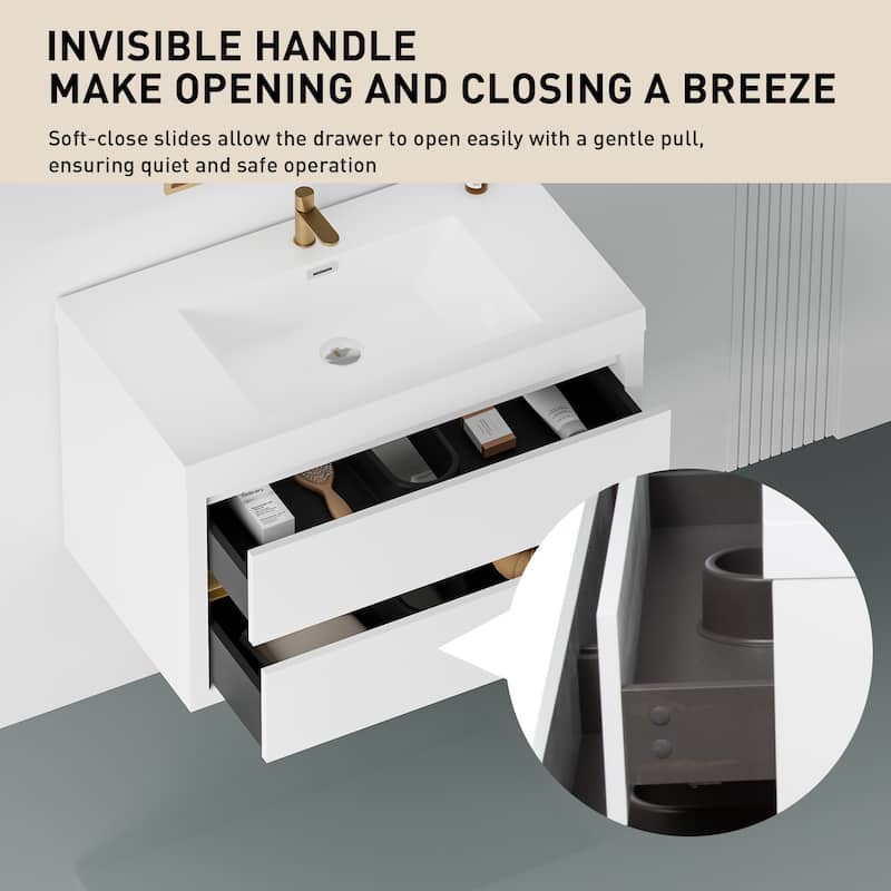 36" Wall-Mounted Bathroom Vanity with Sink