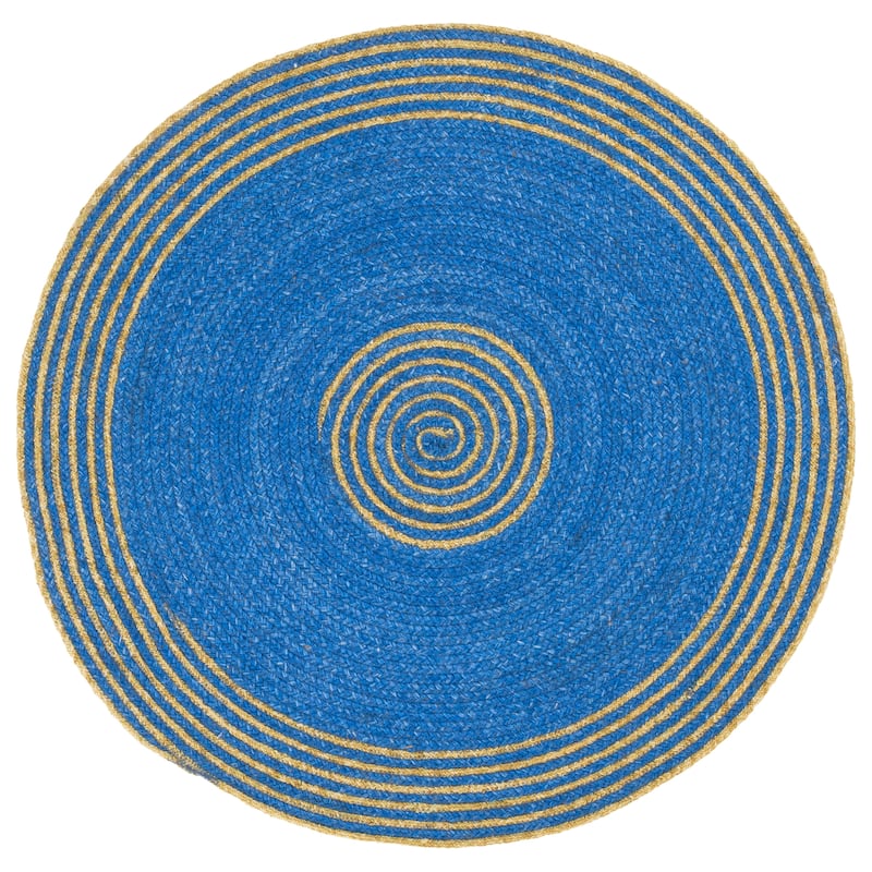 SAFAVIEH Handmade Braided Carmele Wool Rug - 6' Round - Blue/Gold