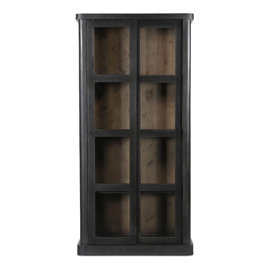 NADAAL STUDIOS Selira Cabinet, Sliding Glass Doors with Rounded Frame in Solid Neem Wood, Black