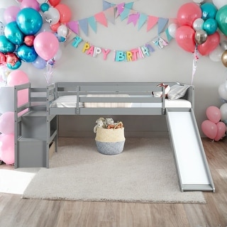 Modern Twin Size Multiple Functional Low Loft Bed with Stairs and Slide,No Box Spring Needed