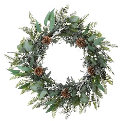 24" Mixed Leaf Christmas Wreath - Green - 24 in