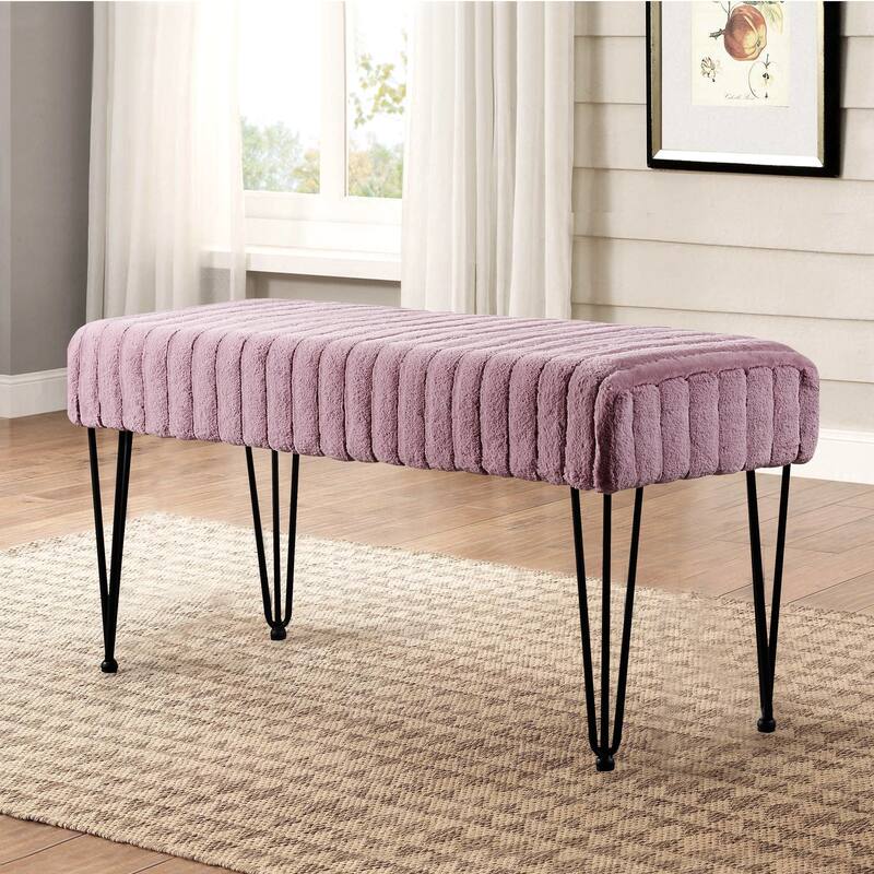 Serenta SuperMink Fauxfur Ottoman Bench - 46" x 16" x 22" - Black Plum