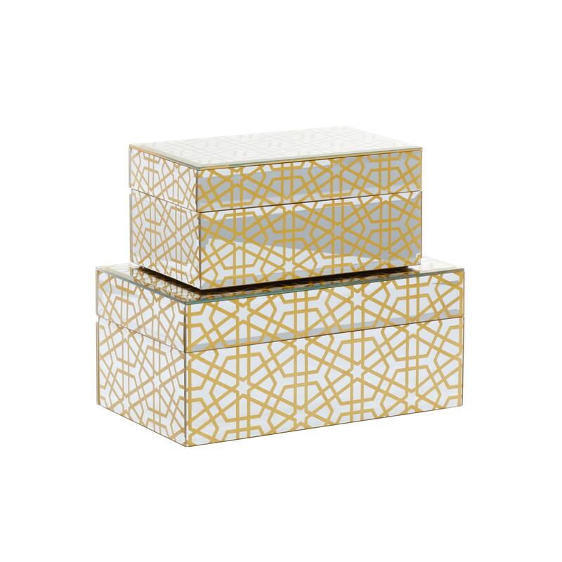 CosmoLiving by Cosmopolitan Gold Wooden Hinged Lid Geometric Box (Set of 2)