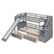 preview thumbnail 16 of 15, Twin over Twin Wood Bunk Bed with Desk, Staircase and Slide, Grey