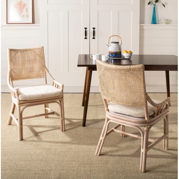 slide 2 of 36, SAFAVIEH Donatella Coastal Rattan Cushion Chair - 22" W x 24" L x 37" H Natural/White Washed