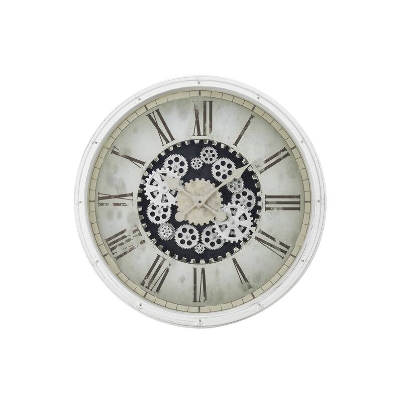30 in Oversized Gear Mechanism White Wall Clock - 30 in