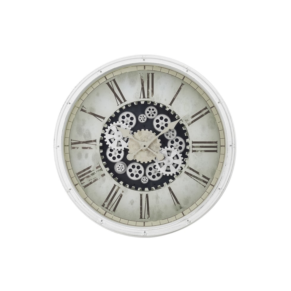 30 in Oversized Gear Mechanism White Wall Clock - 30 in