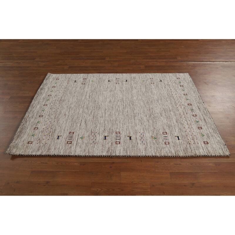 Hand Knotted Oriental 100% Wool Carpet Tribal Animal Pictorial Beige & Ivories Gabbeh Area Rug - 5' 9'' X 4' 0''