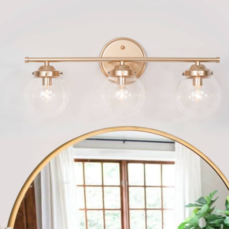 Bela Modern 3-Light Gold Globe Glass Bathroom Vanity Light Dimmable Wall Sconce