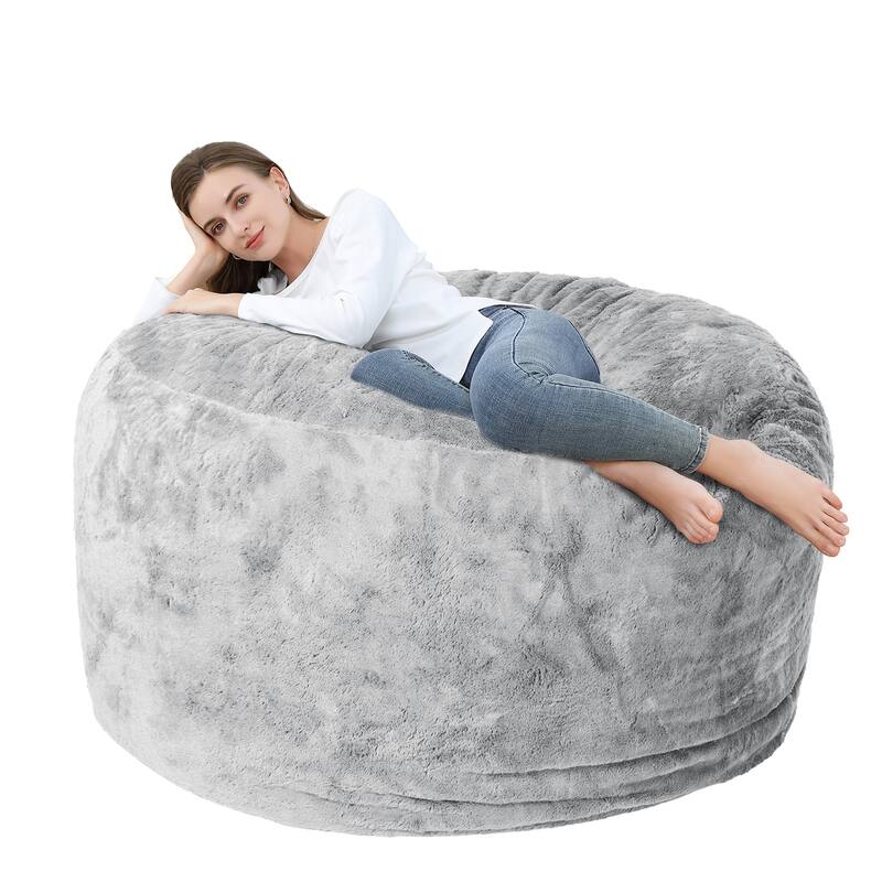 Storage Bean Bag Chair Cover (No Filler) for Kids and Adults, Soft Stuffable Bean Bag for Organizing Children Plush Toys - Light Grey - Large
