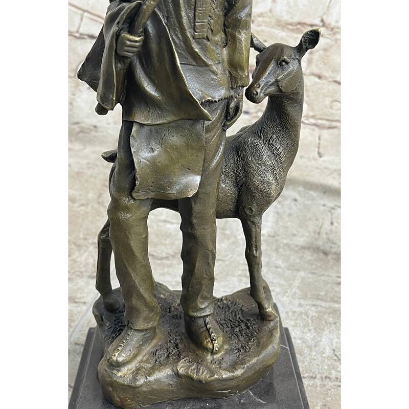 Native American Man W/ Deer Bronze Figure Statue Sculpture Signed Original Art 12 Inches X 5 Inches