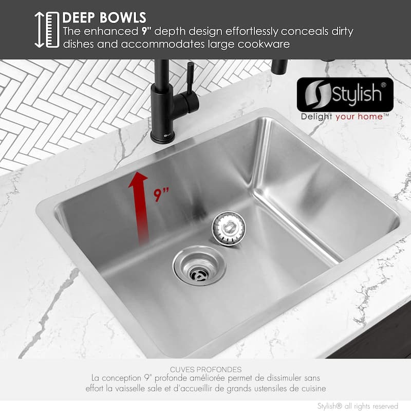 Dual Mount 19" Stainless Steel Single-Bowl Kitchen Sink S-408T - 20 1/2" x 18" x 9"