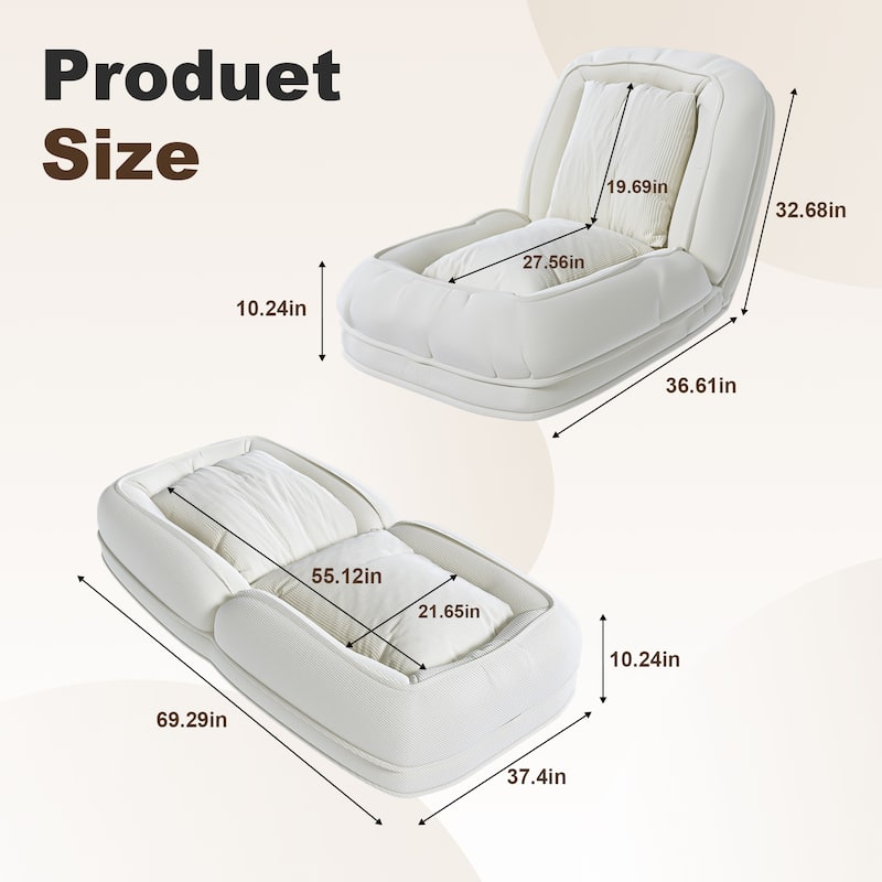 Upholstered Human & Dog Shared Sofa Bed, 5-Position Adjustable Foldable Lounger with Pillows