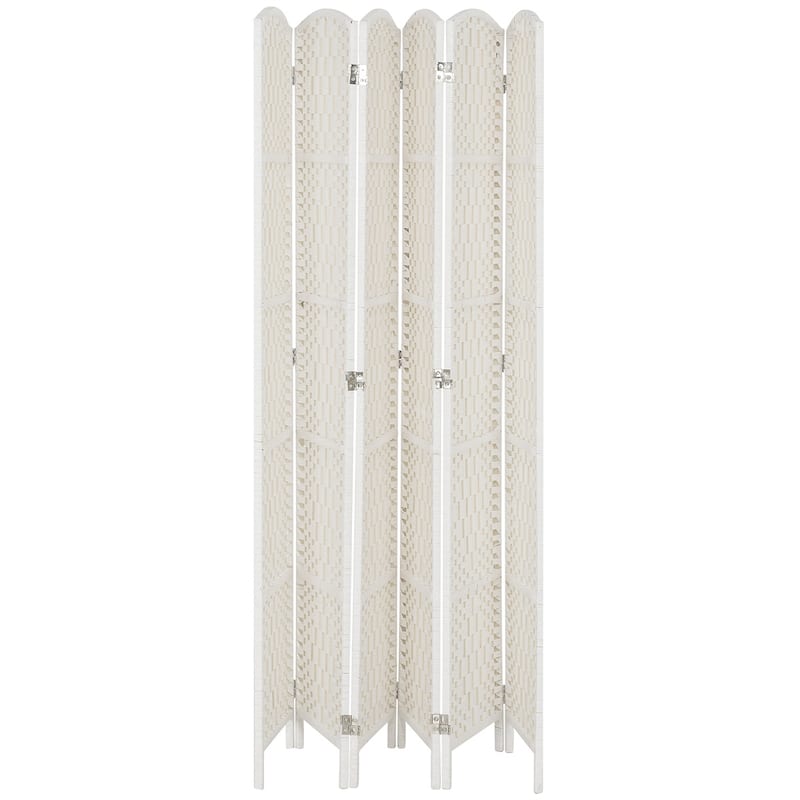 Nature Wood-White Poplar Paper Rope Folding Room Divider with Panels