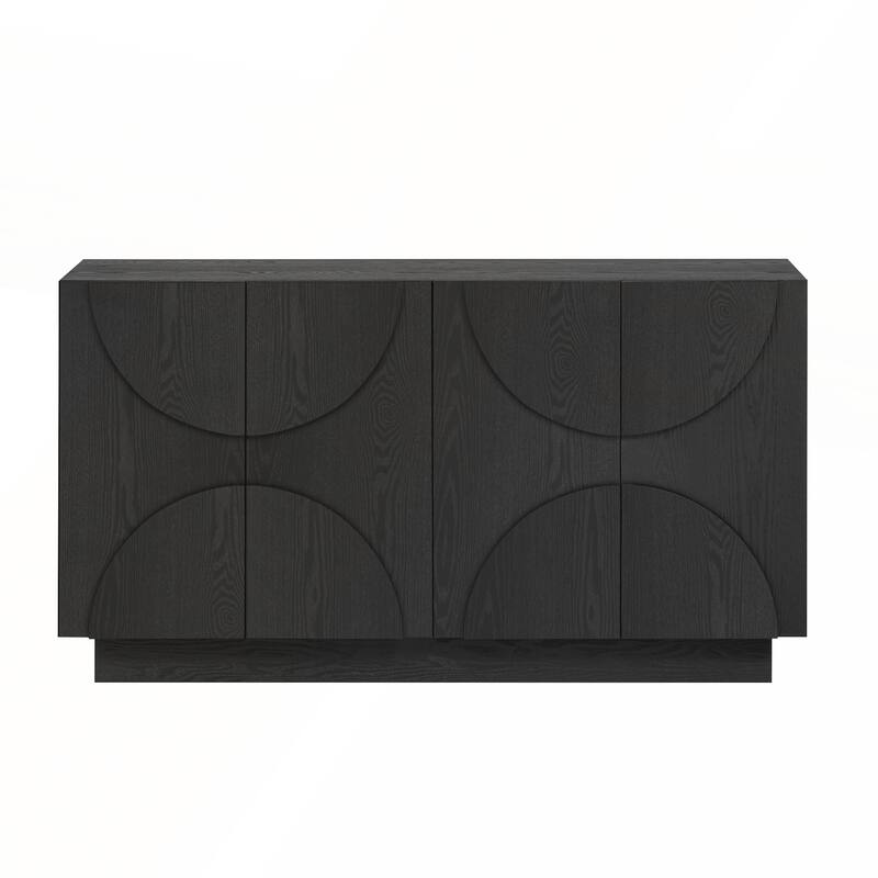 4-Door Large Storage Sideboard with Semi-Circular Handles and Adjustable Shelves for Dining Room and Living Room
