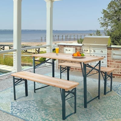 Erommy Metal Folding Outdoor Dining Table, Premium Rectangle Patio Dining Set for Backyard, Porch, Lawn, and Garden