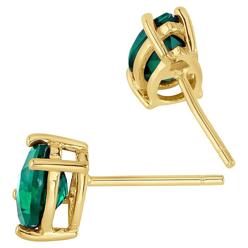 14k Yellow Gold Emerald Stud Earrings 1.2 ct Pear Shape