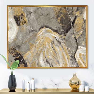 Designart "Painted Gold Stone" Cabin & Lodge Framed Canvas - Grey