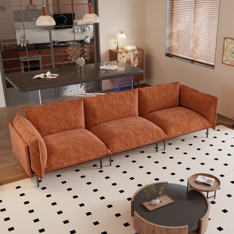 111.02'' Down Filled Modular Sectional Sofa Chenille Fabric Upholstery 3-seats Couch - Orange