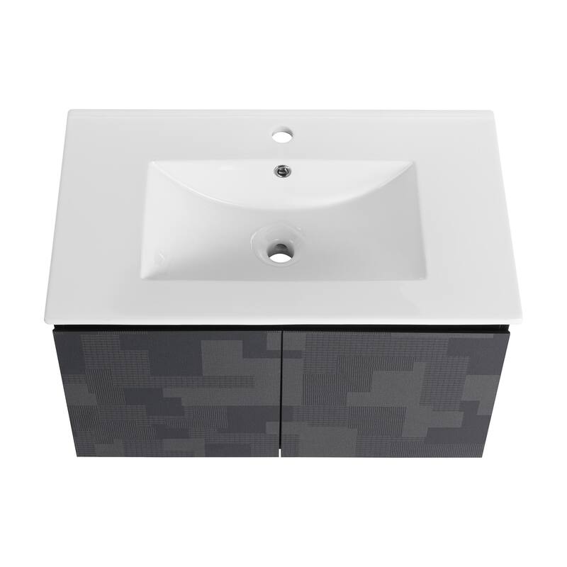30" Floating Wall-Mounted Bathroom Vanity with Soft-Close Door Hinges, Ceramic Sink & Ample Storage