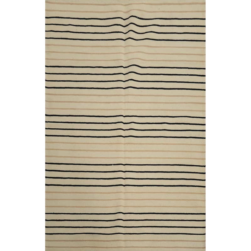 Hand Woven Oriental 100% Wool Carpet Southwestern Modern Beige & Ivories Kilim Area Rug - 5' 10'' X 4' 2''