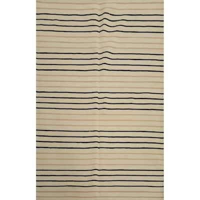 Hand Woven Oriental 100% Wool Carpet Southwestern Modern Beige & Ivories Kilim Area Rug - 5' 10'' X 4' 2''