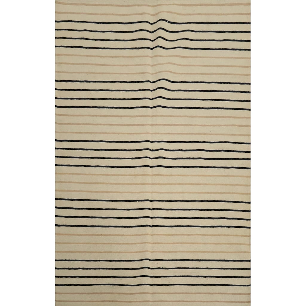 Hand Woven Oriental 100% Wool Carpet Southwestern Modern Beige & Ivories Kilim Area Rug - 5' 10'' X 4' 2''