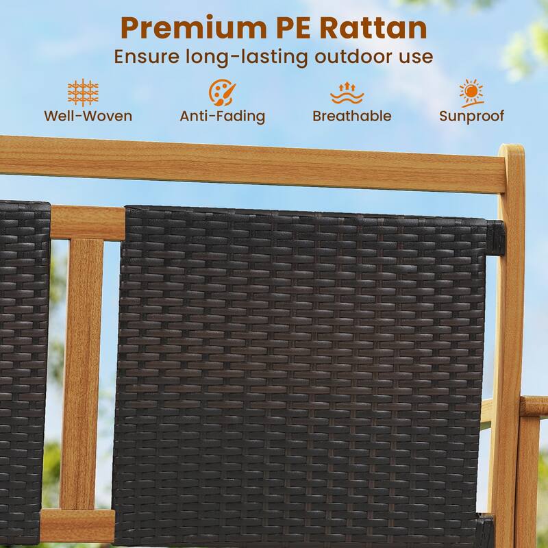 Gymax Patio Rattan Glider Bench Swing Gliding Rocker for 2 w/ Acacia