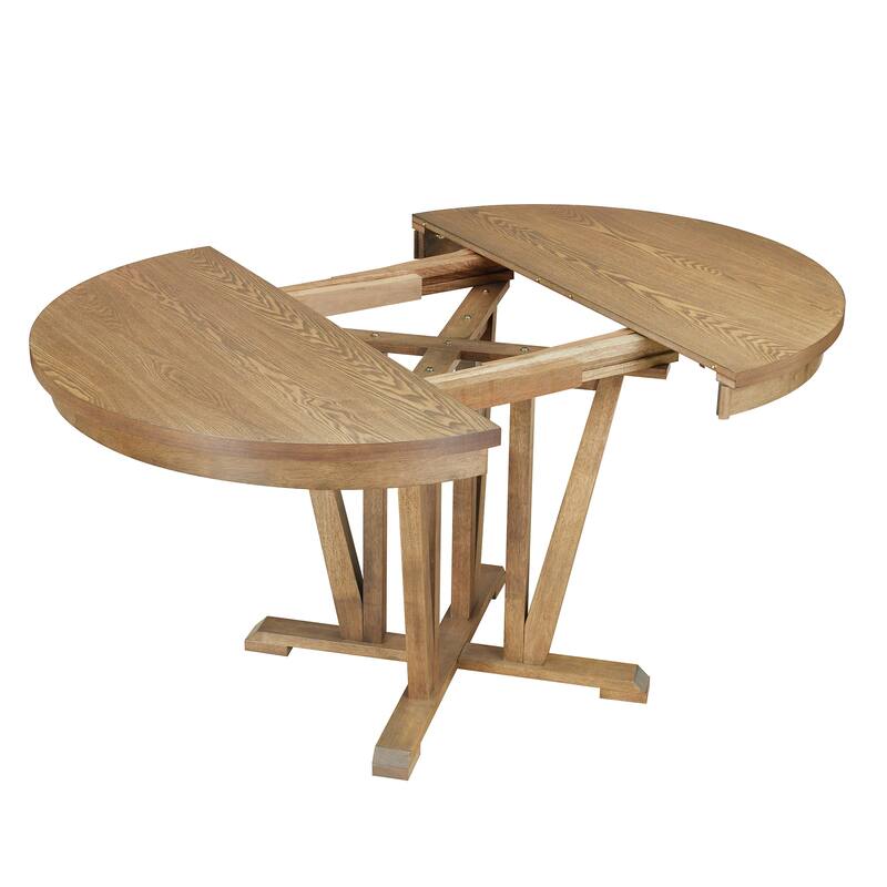 Rustic 5-Piece Extendable Dining Table Set Round Trestle Table and 4 Cross Back Dining Chairs for Kitchen, Dining Room,
