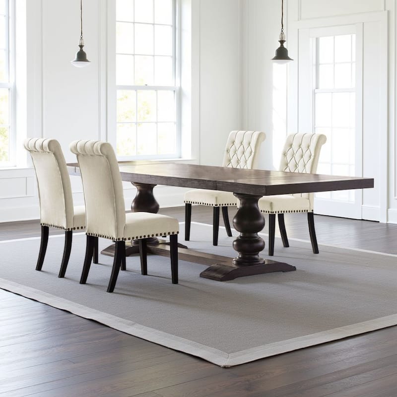 Phelly 5pc Dining Set, 95-123 Inch Extendable Table, Beige Black