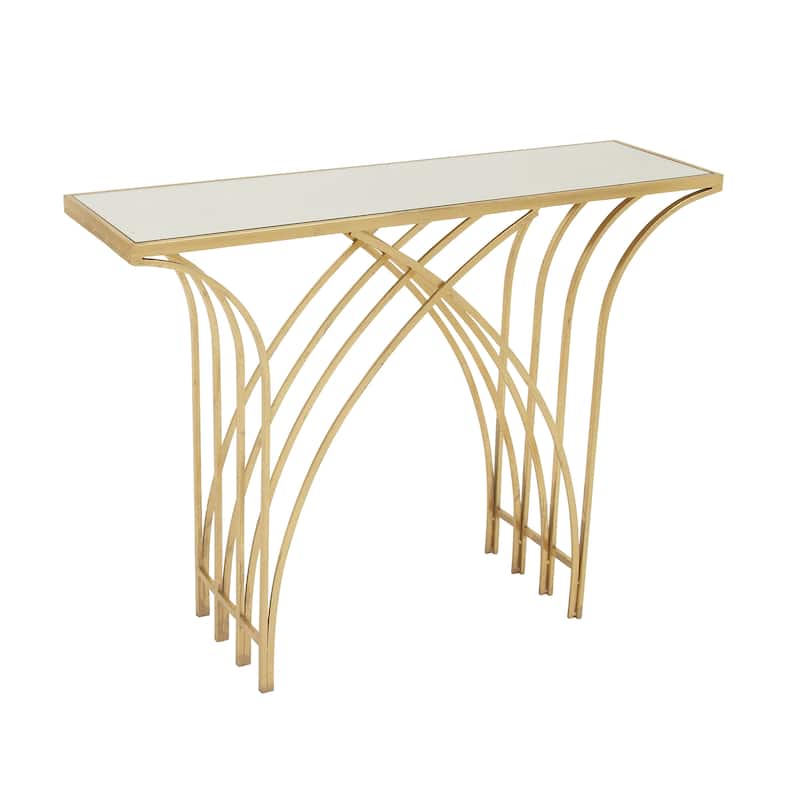 Metal Geometric Rectangular Console Table with Mirrored Glass Top - Gold - Roche River Decor - 12"Wx41"Lx31"H