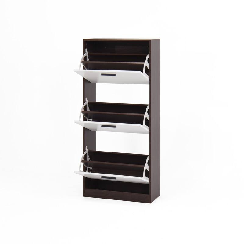 Shoe Storage Cabinet with 3 White Panel Flip Drawers, Freestanding Organizer for Entryway, Narrow Shoe Rack Cabinet