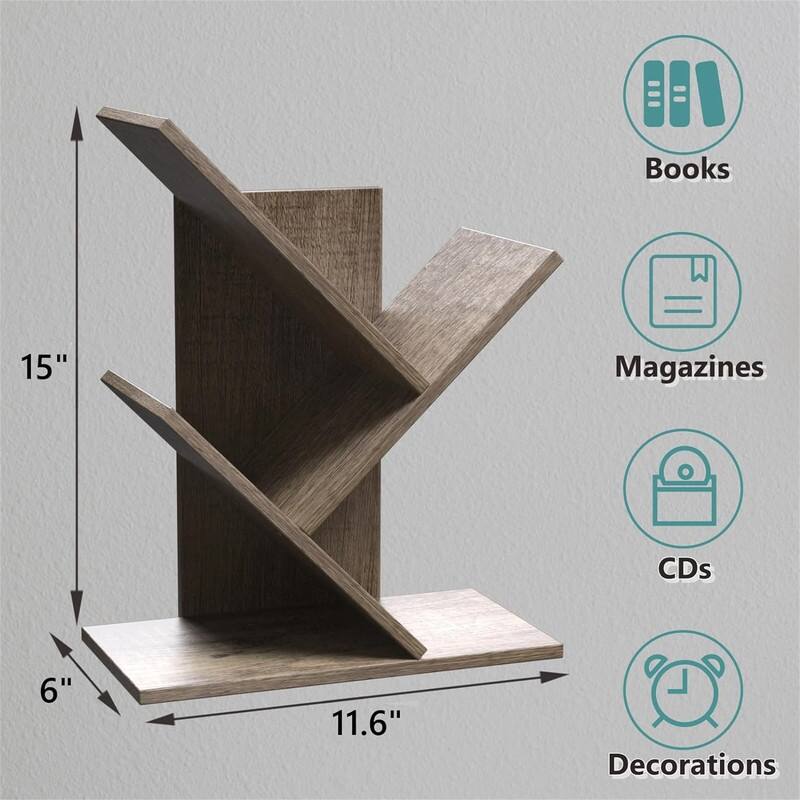 3 Tier Small Tree Bookshelf Desk Book Organizer Narrow Bookcases for Books - 11.6"D x 6"W x 15"H