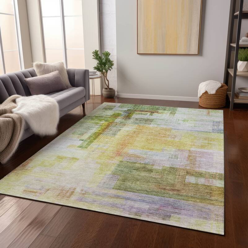 Machine Washable Indoor/ Outdoor Contemporary Abstract Chantille Rug
