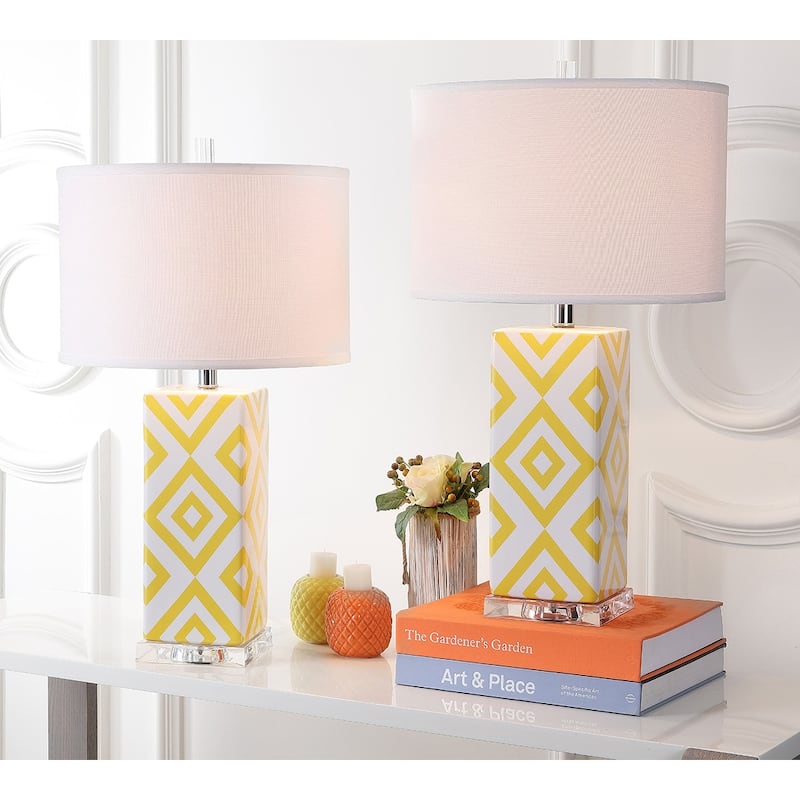 SAFAVIEH Lighting Anissa 27-inch Grey Diamonds Table Lamp (Set of 2) - 15"x15"x27" - 15Wx15Dx27H