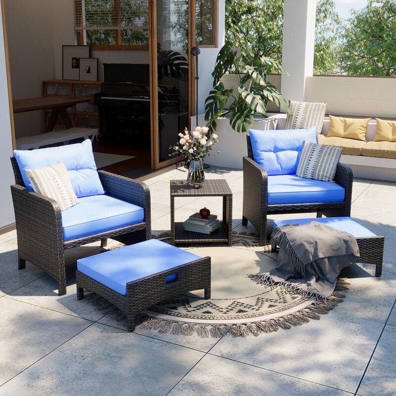 Pamapic 5-Piece Wicker Patio Conversation Set with Ottomans